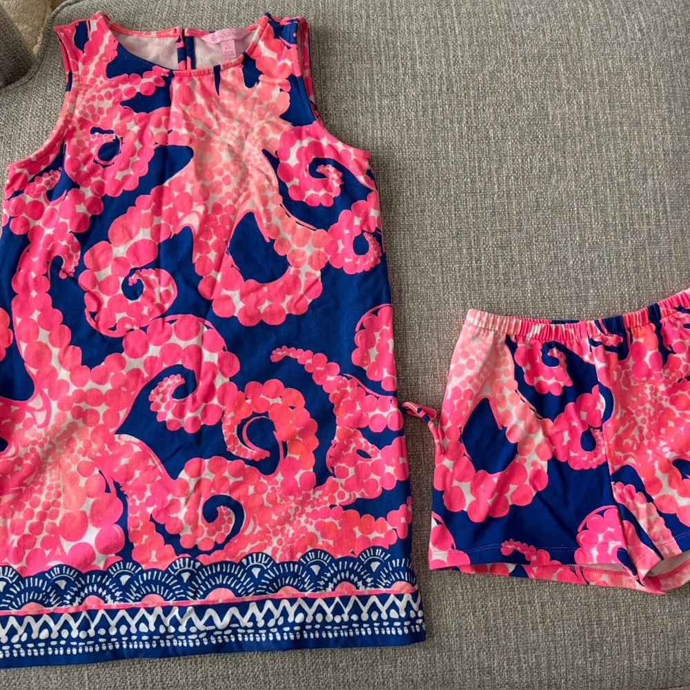 Lily White Coral and Navy Octopus Dress Set
